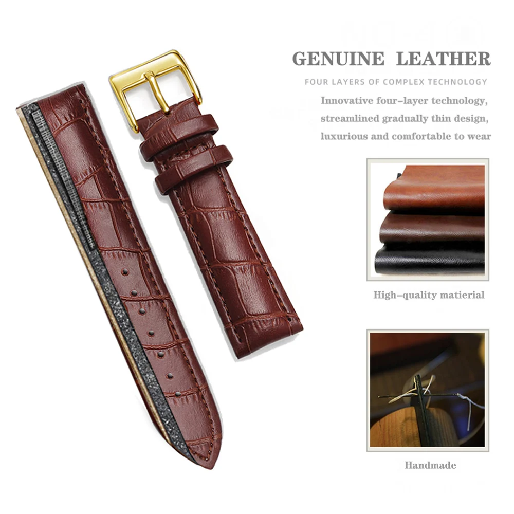 Top Trends: Genuine Leather Watchbands 12 / 14 / 16 / 18 / 20 / 22 / 24 Mm Watch Band Strap Steel Pin Buckle High Quality Wrist Belt Bracelet + Tool Shoppable Styles - Image 4