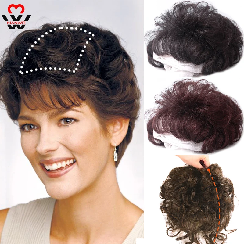 Top Trends: MANWEI Short Wave Synthetic Hair Topper With Bangs Clip In Hair Extensions Black Brown Natural Fake Hair Pieces For Women Shoppable Styles