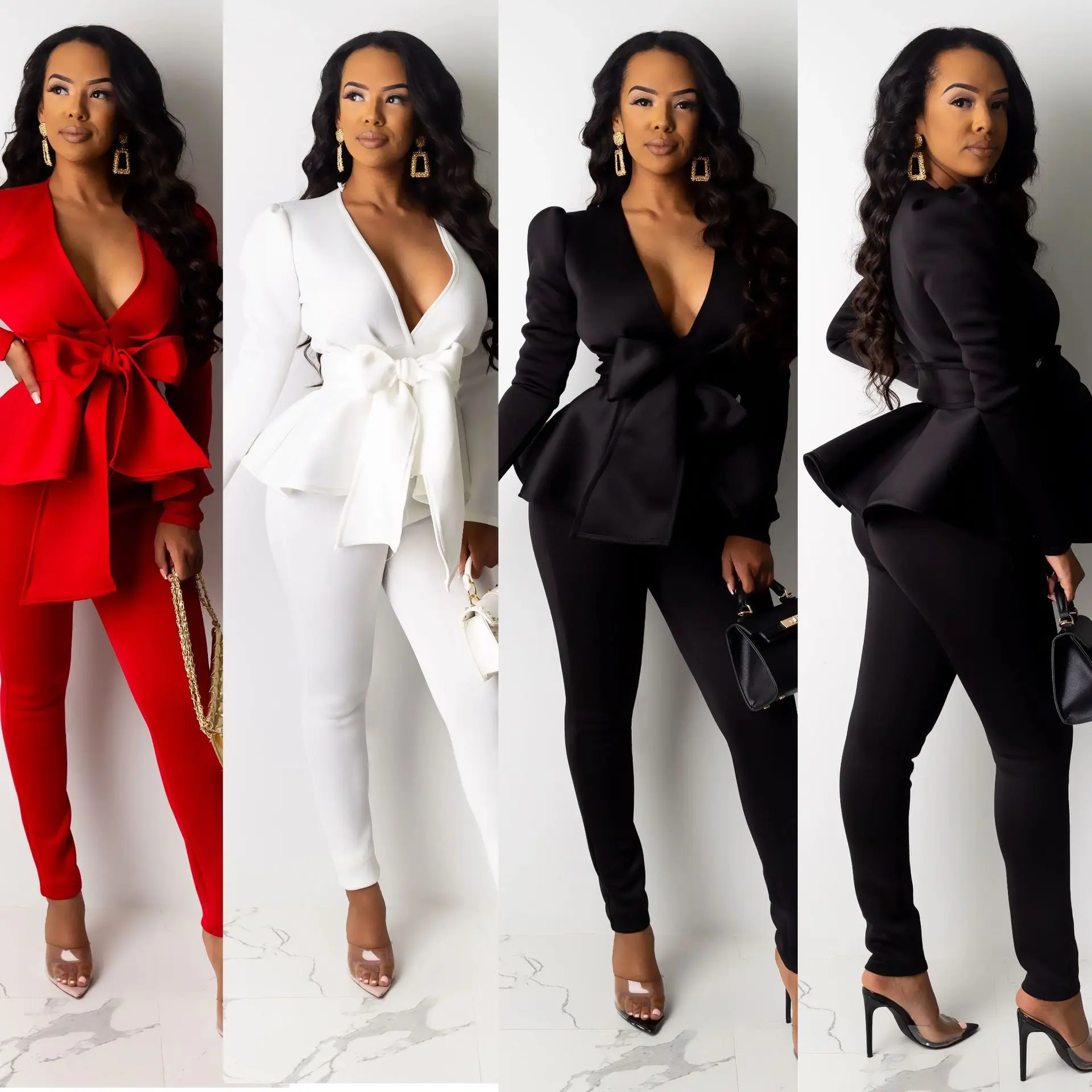 Top Trends: Women Winter Women's Set Tracksuit Ruffles Bow Blazers Pants Suit 2 Two Piece Set Office Lady Business Uniform Outfits Shoppable Styles