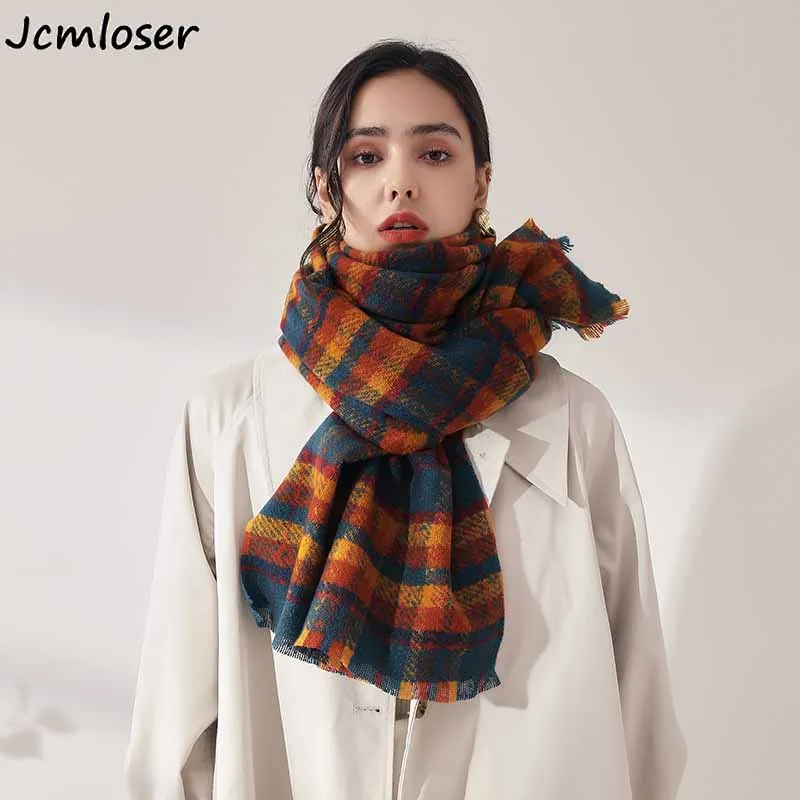 Top Trends: 2021 Korea Sweet Cashmere Women Plaid Scarf Winter Warm Shawl Wrap Bandana Pashmina Long Tassel Female Foulard Thick Blanket Shoppable Styles