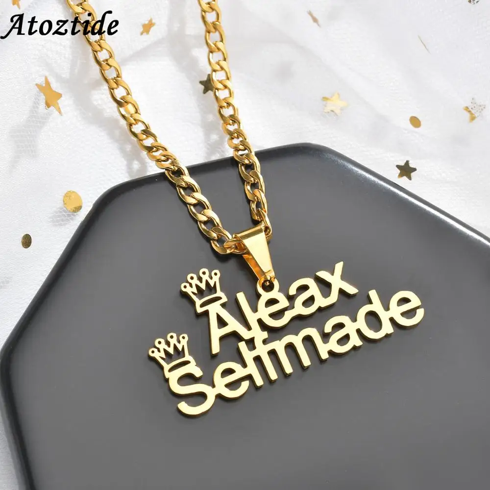 Top Trends: Atoztide Custom Fashion Stainless Steel Name Necklace Personalized Letter Gold Color NK Chain Necklace Pendant Nameplate Gift Shoppable Styles