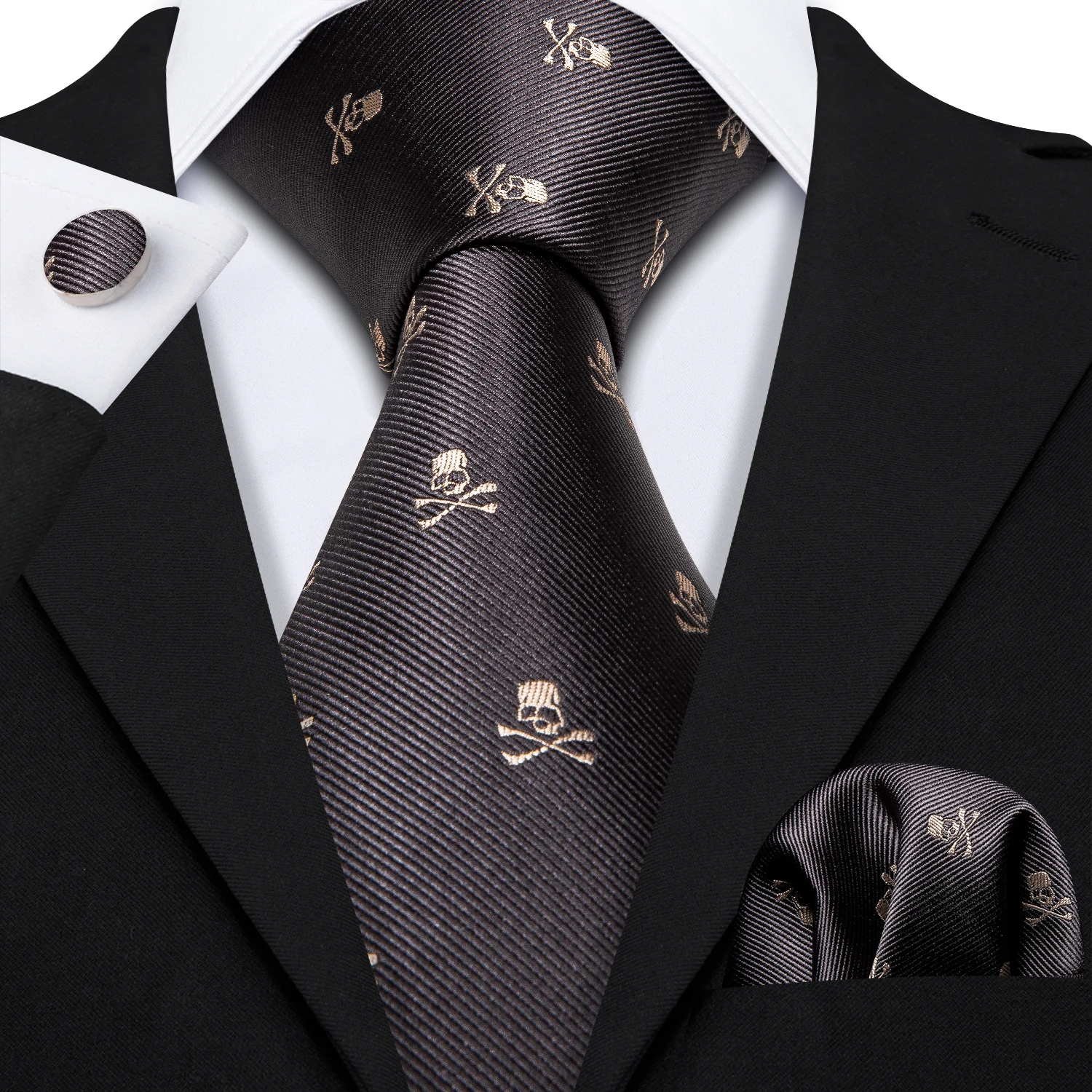 Top Trends: Barry.Wang Fashion Designer Brown Skull Men Tie 8.5cm Silk Tie Handkerchief Set Gift For Men Wedding Groom Business Necktie Shoppable Styles - Image 2