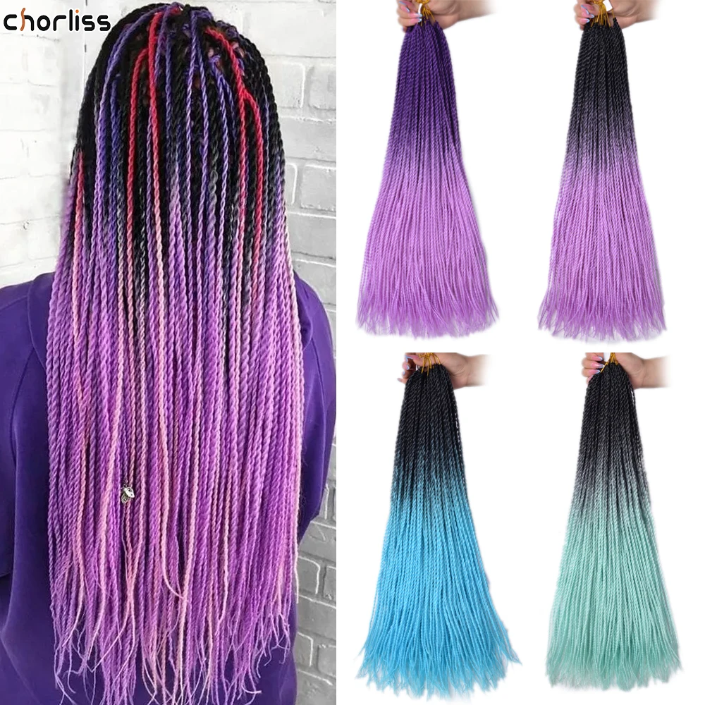 Top Trends: Ombre Senegalese Twist Hair Box Braids Synthetic 24Inch Long Rainbow Pink Braiding Hair 30Roots Crochet Hair For African Braids Shoppable Styles