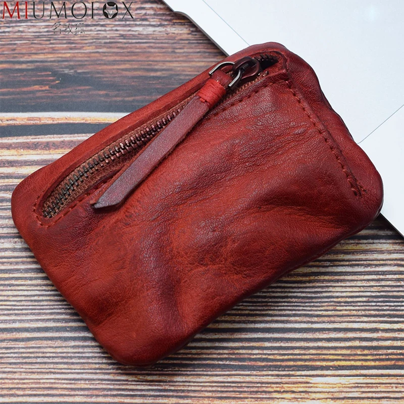 Top Trends: Genuine Leather Coin Purse Men Vintage Original Leather Handmade Small Mini Wallet Card Holder Money Bag Women Zip Change Purses Shoppable Styles