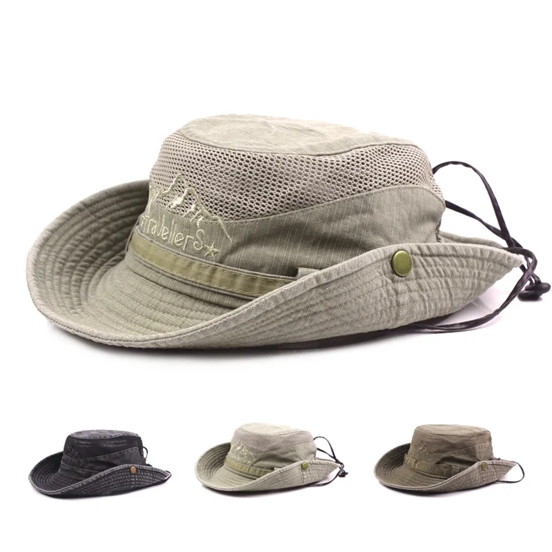 Top Trends: Outdoor Bucket Hat Men Summer Breathable Panama Cap Cotton Jungle Fishing Mesh Hat Hiking Beach Sun Protector Caps For Men's Shoppable Styles