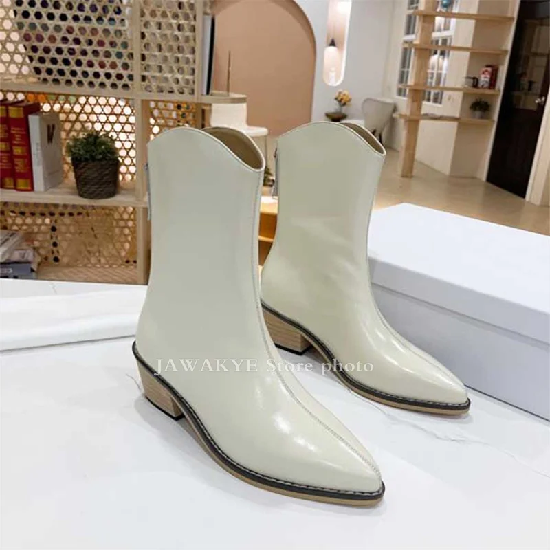 Top Trends: Luxury Classic Chelsea Ankle Boots For Women Pointy Toe Block Heels Increase Genuine Leather Short Boots Spring Booties Mujer Shoppable Styles - Image 3