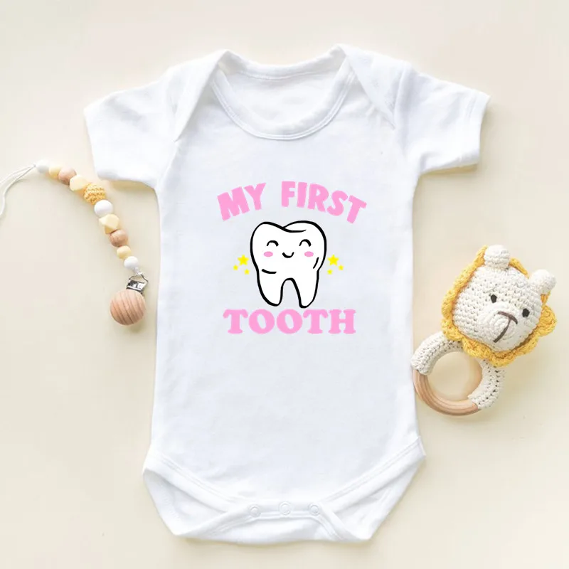 Top Trends: I Got My First Tooth Print Short Sleeve Baby Romper Infant Newborn Bodysuits Cotton Boys Girls Jumpsuit Outfits Onesies Clothes Shoppable Styles