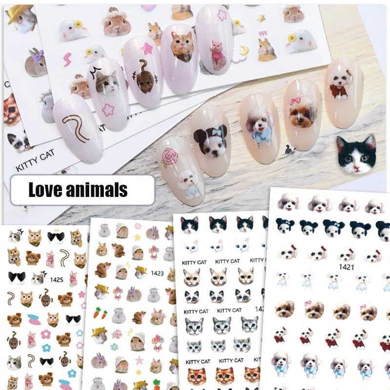 Top Trends: Lovely Animals Sticker For Nail Art Decoration Self Glue Cat Rabbit Dog Design Manicure Accessories Ultra Thin Nail Foil YJ062 Shoppable Styles