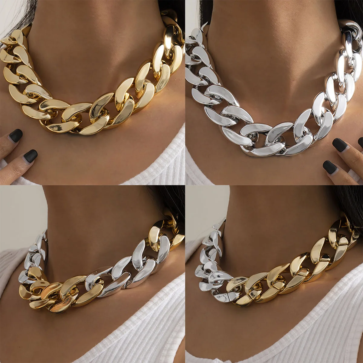 Top Trends: Simple Exaggerated Necklace Lady 4 Color Hip Hop Distorted Thick CCB Chain Creative Necklaces Fashion Glamour Girl Jewelry Gift Shoppable Styles