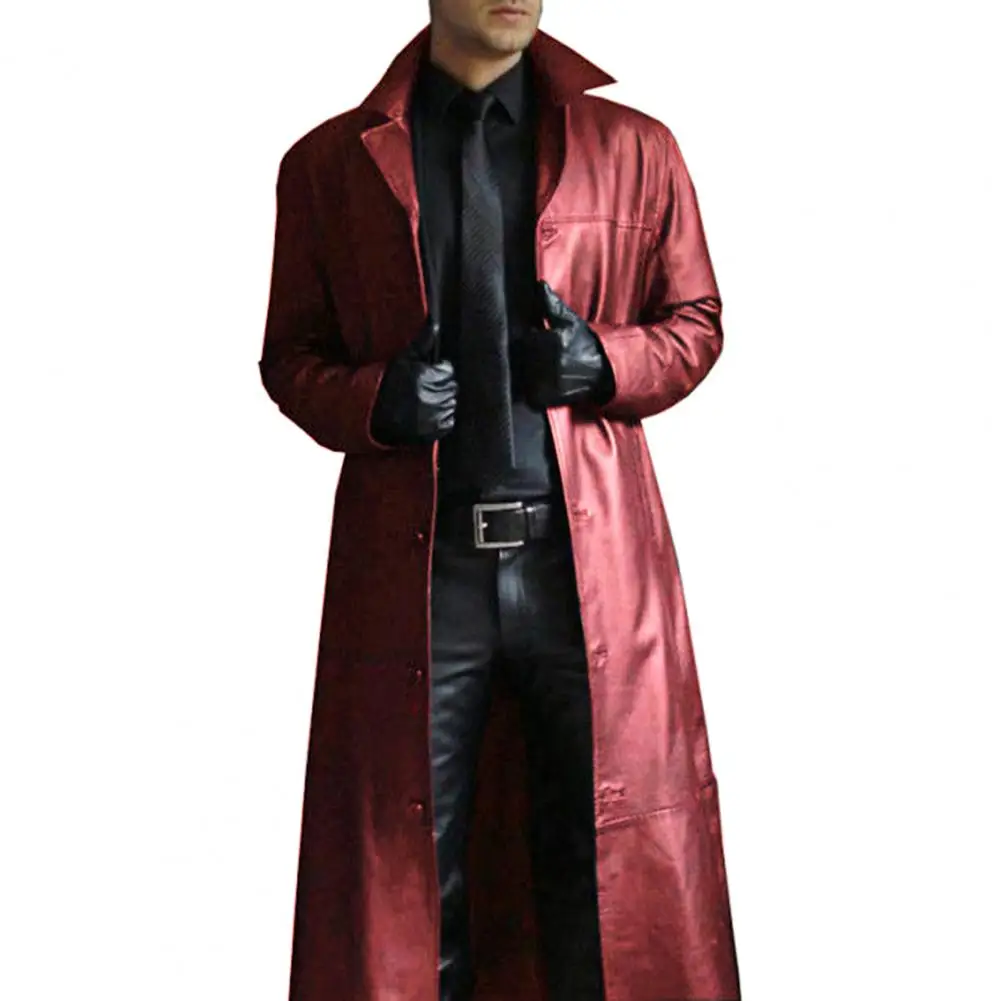 Top Trends: Men's PU Leather Trench Coat Single-breasted Full Sleeve Turndown Collar Punk Long Jacket Overcoat Handsome Windbreaker Shoppable Styles