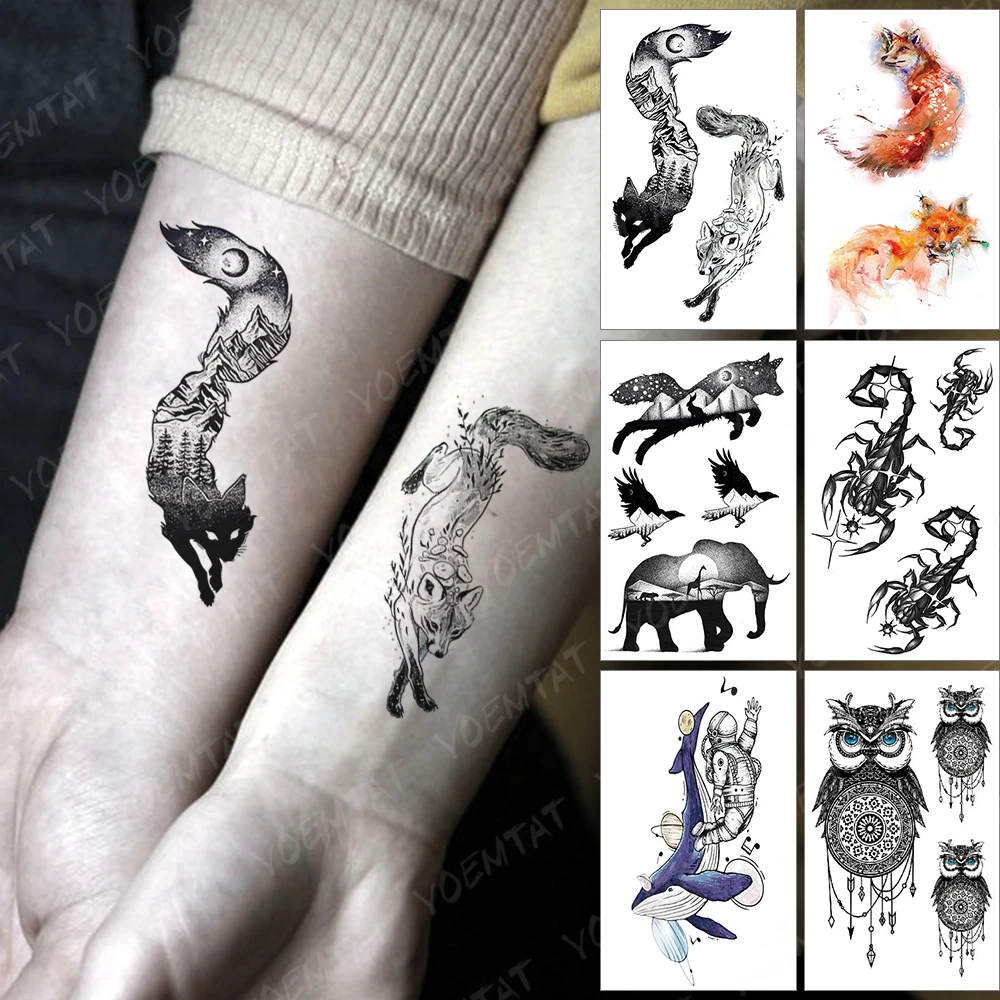 Top Trends: 3D Waterproof Temporary Tattoo Sticker Fox Sky Mountain Flash Tatoo Forest Sun Moon Arm Wrist Fake Tatto For Body Art Women Men Shoppable Styles