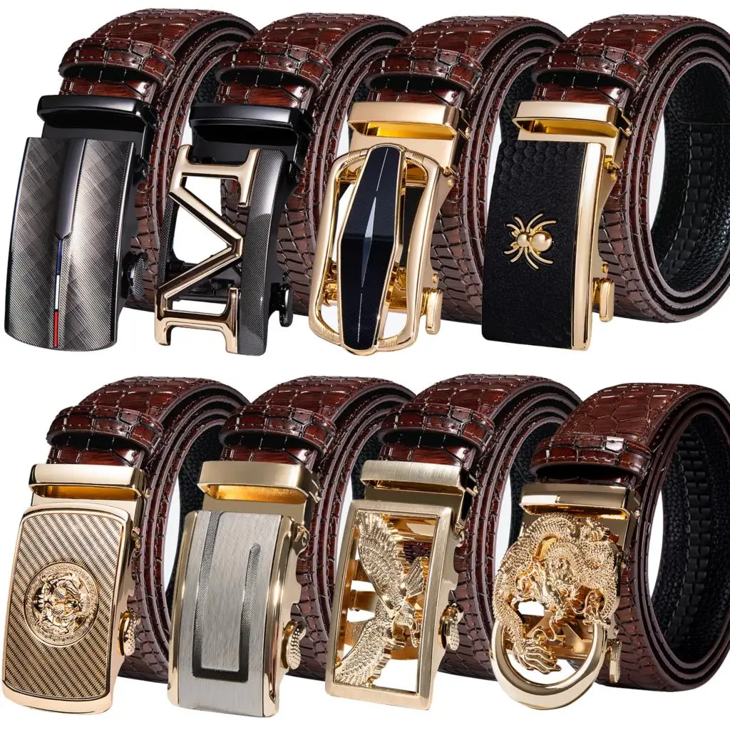 Top Trends: Automatic Buckles Mens Belts Red Burgundy Leather Men Belt Ratchet Tiger Wolf Eagle Bat Gold Black Waistband Straps Suit Wedding Shoppable Styles