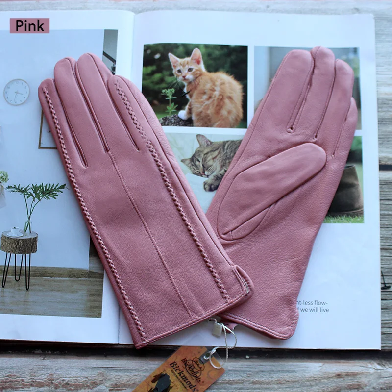 Top Trends: Winter Warm Color Leather Gloves Women Fashion Striped Style Velvet Lining Motorcycle Riding Driving Points Shoppable Styles