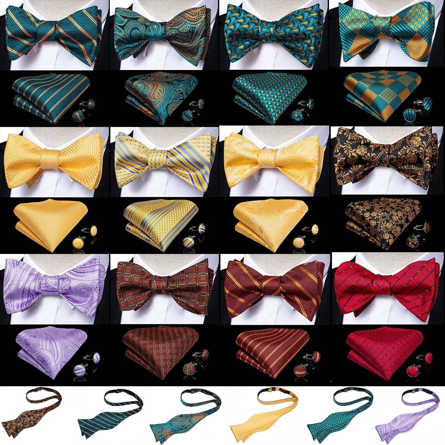 Top Trends: Adjustable Bowties Self Bow Tie Men's Silk Christmas Men Classic Teal Green Wedding Party Bow Ties Hanky Cufflinks Set DiBanGu Shoppable Styles