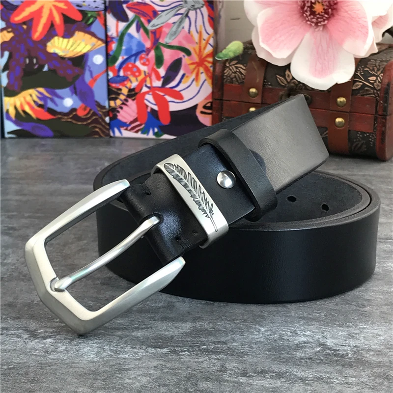 Top Trends: Stainless Steel Belt Buckle Mens Belts Luxury Super Thick Genuine Leather Belt Ceinture Belts Men Leather Waist Belt Men SBT0006 Shoppable Styles