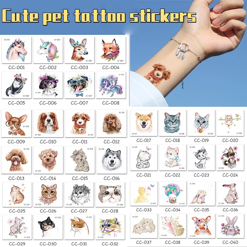 Top Trends: 8pcs New Product Animal Small Teddy Husky Shiba Inu Tattoo Stickers Cute Pet Dog Cat Cartoon Children Face Tattoo Stickers Shoppable Styles