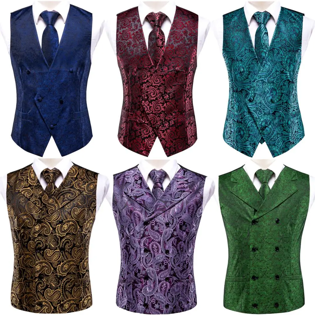 Top Trends: Slim 4PC Vest Necktie Pocket Square Cufflinks Silk Men&#039;s Waistcoat Neck Tie Set For Suit Dress Wedding Paisley Floral Vests Gift Shoppable Styles