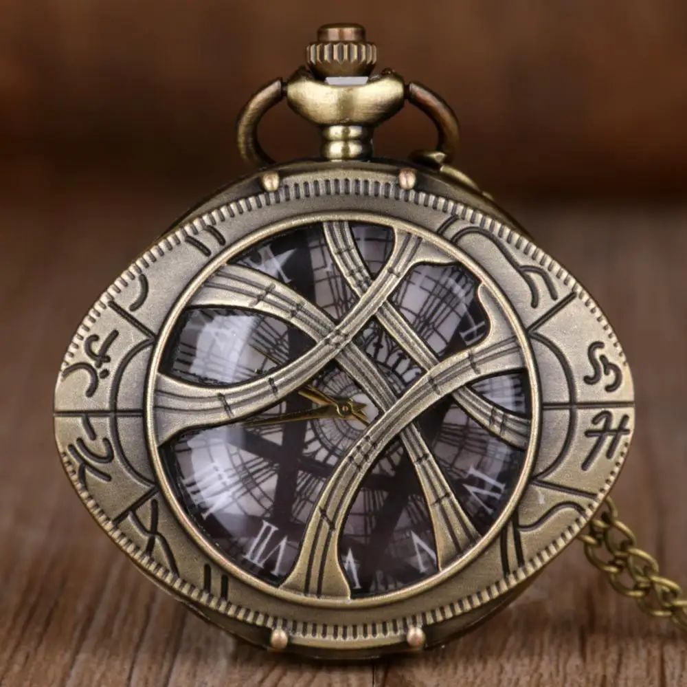 Top Trends: Vintage Bronze Eye Of Agamotto Round Case Shape Quartz Pocket Watch Jewelry Pendant Necklace Chain Gifts For Men Women Shoppable Styles