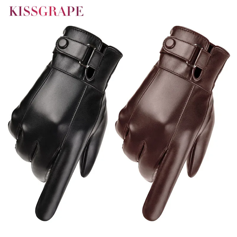 Top Trends: Men&#039;s Winter Warm Fashion Waterproof Gloves Men Faux Leather Driving Gloves Thin Leather Gloves For Touch Screen Brown Guantes Shoppable Styles