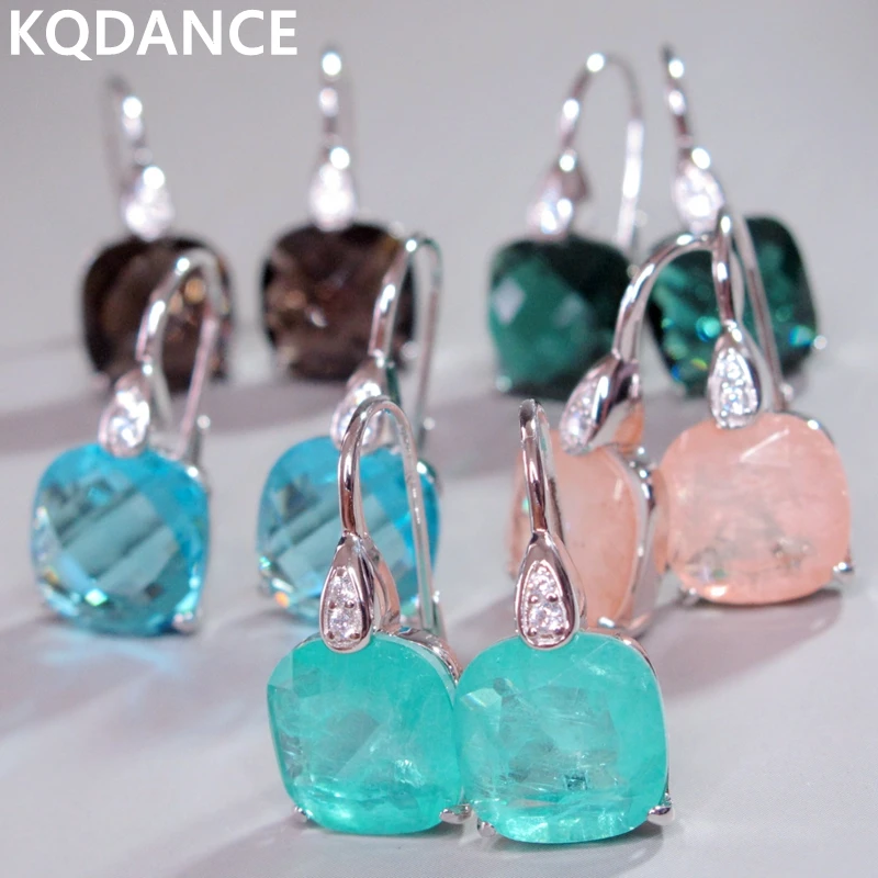 Top Trends: KQDANCE S925 Sterling Silver 12mm Lab Smoky Quartz Paraiba Tourmaline Morganite Emerald Gemstone Crystal Drop Earrings For Women Shoppable Styles