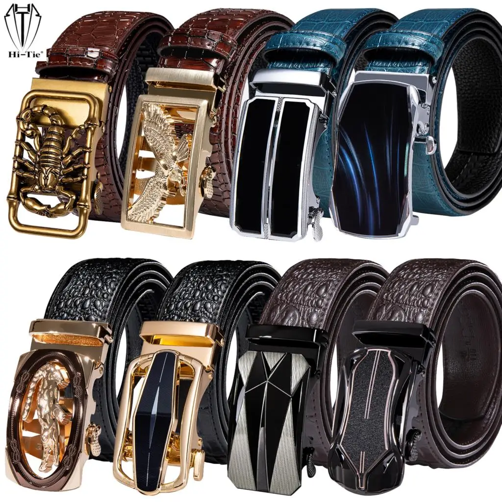 Top Trends: Luxury Mens Belts Black Brown Blue Burgundy Leather Crocodile Pattern Straps Automatic Buckles Ratchet Waistband For Men Cowboy Shoppable Styles