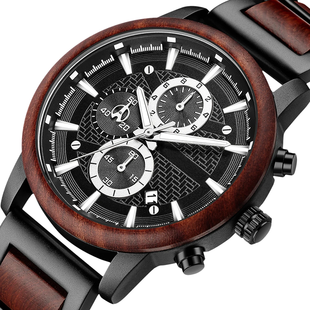 Top Trends: Relogio Masculino Gold Luxury Men Watch Metal Wooden Chronograph Wristwatch Quartz Timepiece Custom Steel Dial Christmas Gift Shoppable Styles