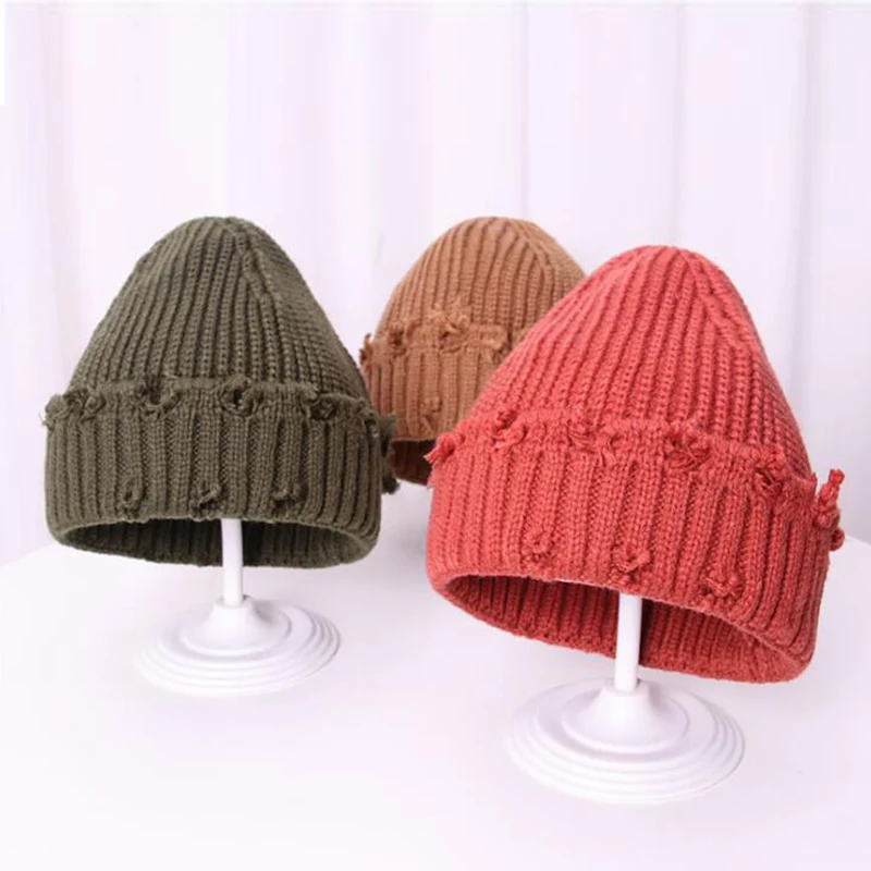 Top Trends: Winter Hat Women Harajuku Knitted Beanies Fashion Warm Hat Autumn Hip Hop Bonnet Hole Skullies Unisex Basic Cap PJ109 Shoppable Styles - Image 2