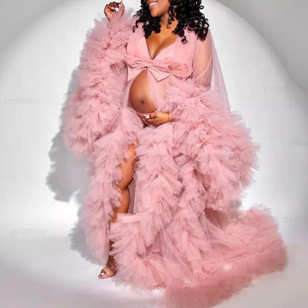 Top Trends: Women's Dressing Gown Perspective Sheer Long Tulle Robe Puffy Pregnancy Maternity Dress For Baby Shower Nightgown Sleepwear Shoppable Styles - Image 2