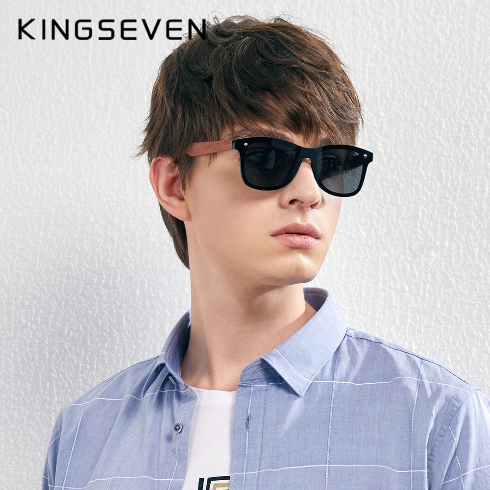 Top Trends: KINGSEVEN Polarized UV400 Vintage Sunglasses For Men Brand Wooden Flat Lens Square Frame Women Eye Protection Oculos Eyewear Shoppable Styles - Image 4