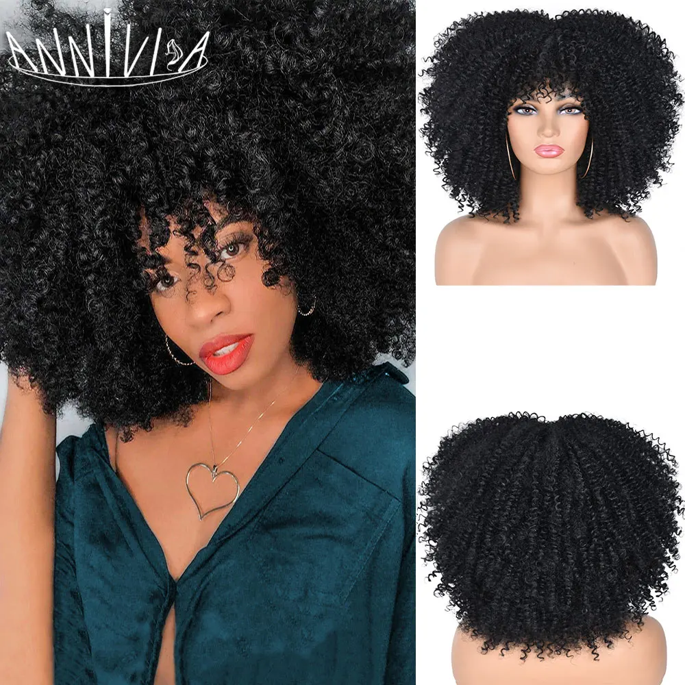 Top Trends: Short Afro Kinky Curly Wigs With Bangs For Black Women Synthetic Ombre Blonde Cosplay Wigs Glueless High Temperature Hair Shoppable Styles