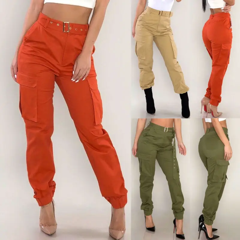 Top Trends: Women Military Army Green Long Cargo Pants Ladies Trousers Casual Combat Cool Pants Sheer Khaki Orange With Sashes Shoppable Styles