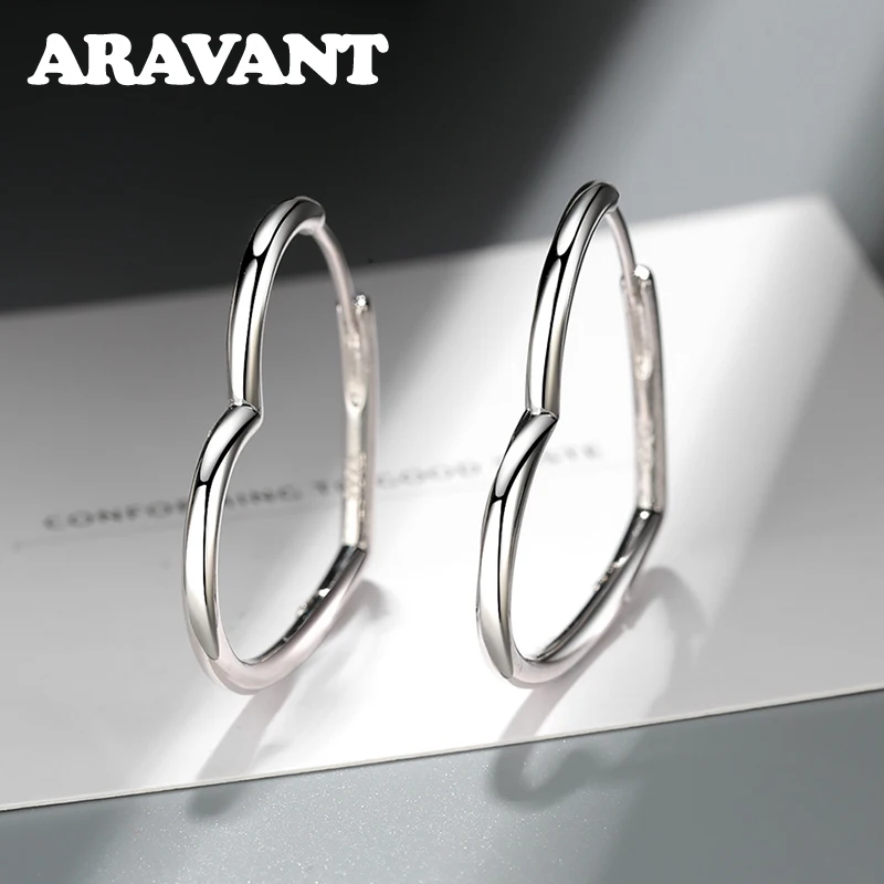 Top Trends: Aravant 925 Silver Heart Hoop Earring For Women Fashion Jewelry Gift Shoppable Styles