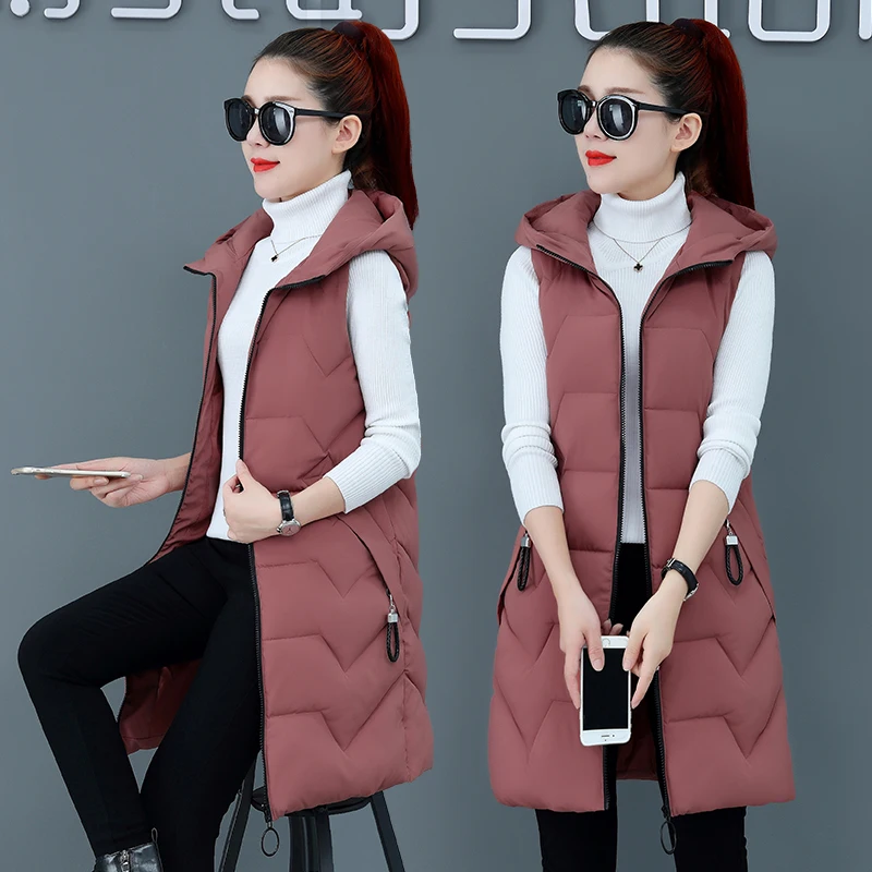 Top Trends: Vangull Women Cotton Vest Autumn Winter Waistcoat Hooded Warm Long Vest Solid Coat Zipper Sleeveless Down Cotton Clothing Vest Shoppable Styles