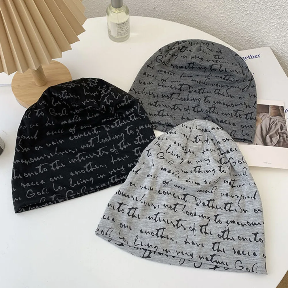 Top Trends: Hip Hop Skullies Beanies Letter Print Men's Goth Bonnet Hat Cap Thin Autumn Streetwear Women's Cotton Winter Nightcap Head Wrap Shoppable Styles - Image 3