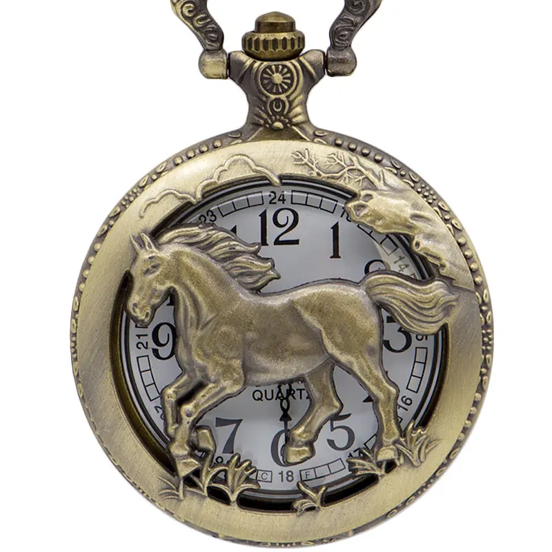 Top Trends: Best Creative Hollow Running Horse Vintage Bronze Quartz Pocket Watches Men Women&#039;s Fob Chain Pocket Watch Shoppable Styles