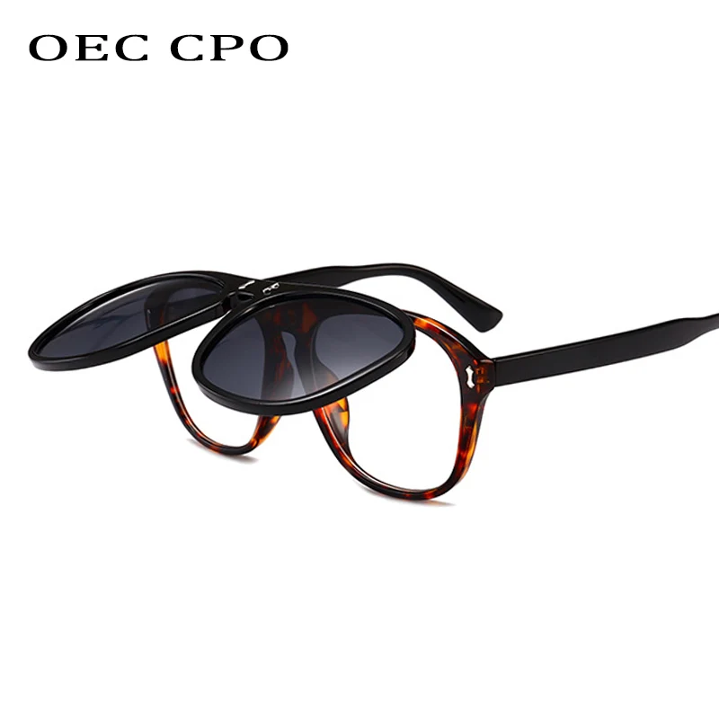 Top Trends: OEC CPO Oversized Square Sunglasses Women Personality Flip Up Grey Sunglasses Men Double Unisex Goggles Eyeglasses UV400 O215 Shoppable Styles