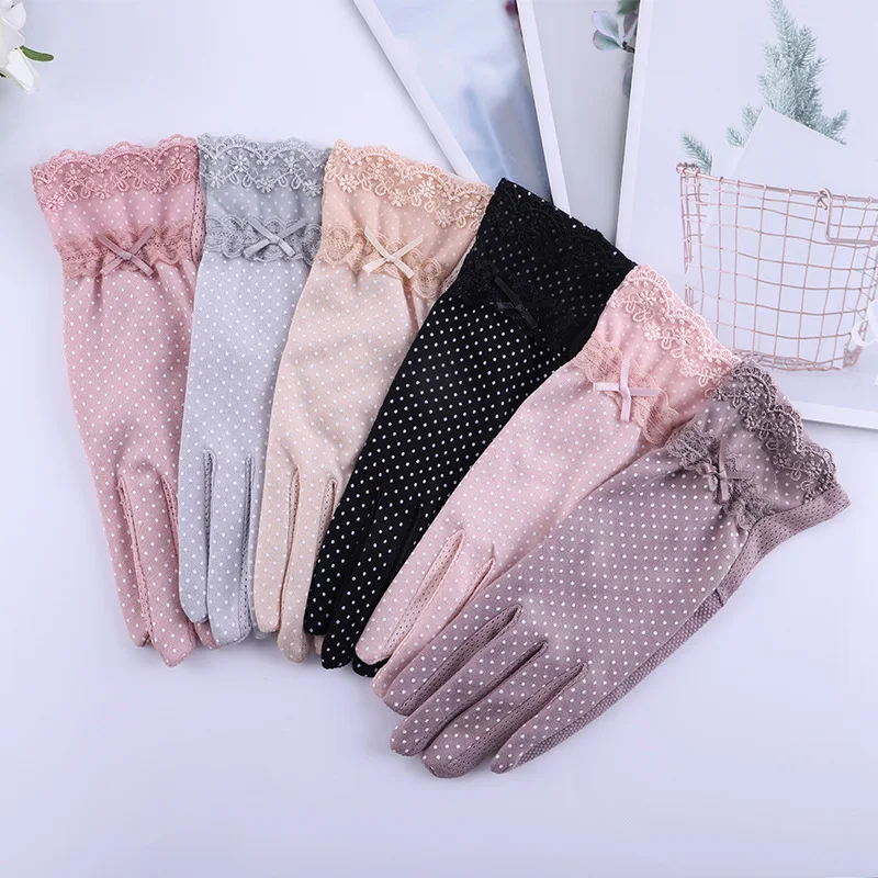 Top Trends: Spring Summer Ladies Non-slip Lace Finger Gloves Wholesale Outdoor Bow Touch Screen Sunscreen Gloves Shoppable Styles