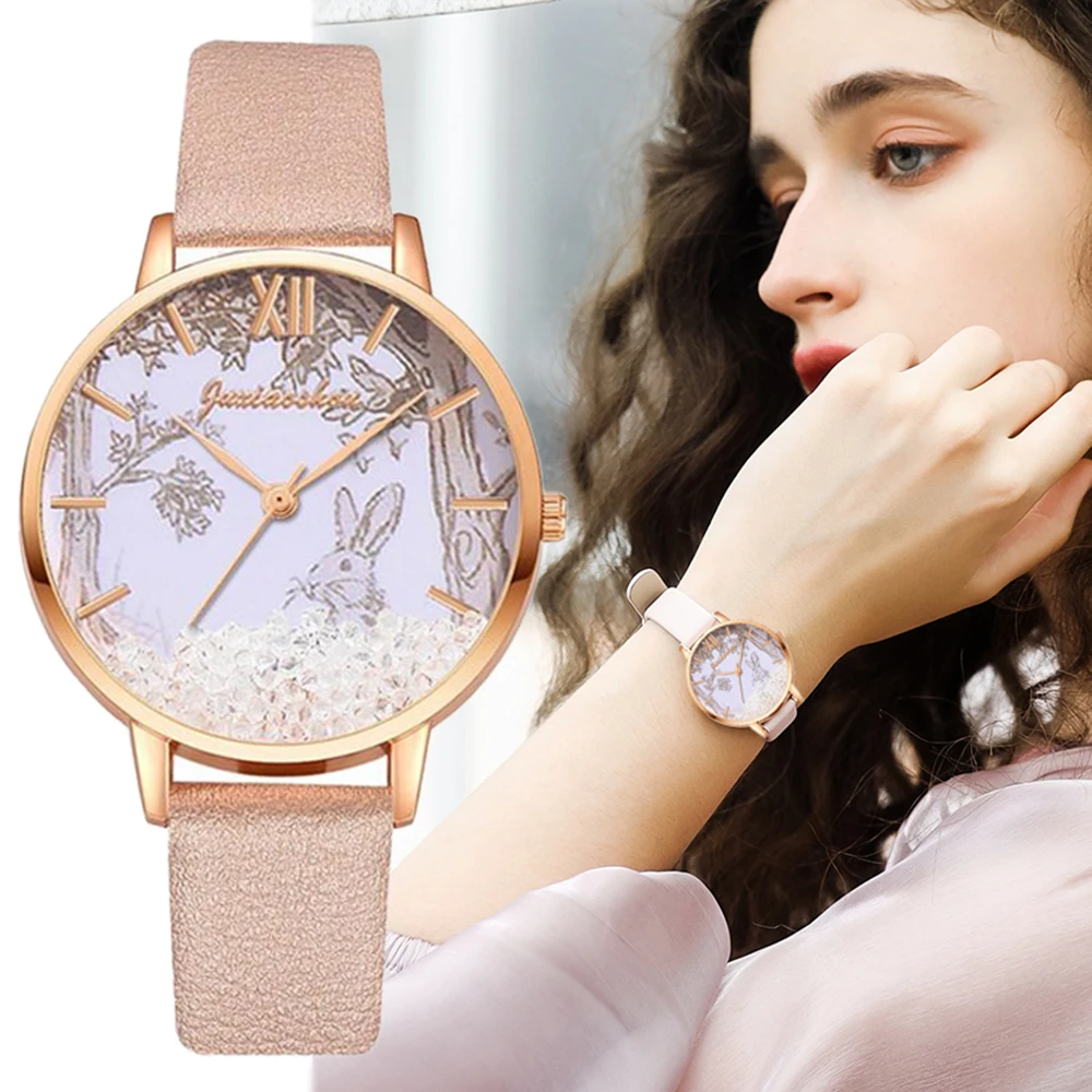 Top Trends: Luxury Rhinestones Women Watches Fashion Rabbit Pattern Dial Design Ladies Wristwatches Qualities Female Quartz Leather Watch Shoppable Styles