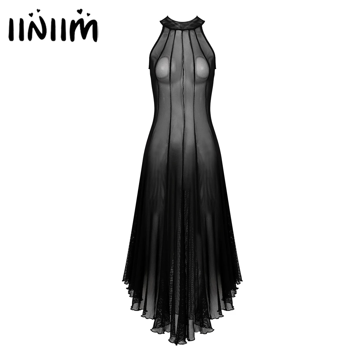 Top Trends: Iiniim Women Gothic Sexy Dresses Transparent See-through Mesh Dress Mock Neck Sleeveless Dresses Halloween Punk Rave Clubwear Shoppable Styles