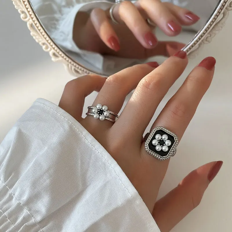 Top Trends: S925 Sterling Silver Rings For Women Fashion Simplicity Geometry Pearl Flower Adjustable Opening Rings Jewelry Wholesale Shoppable Styles