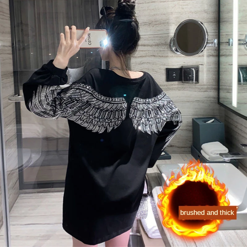 Top Trends: Autumn Winter Fleece-Lined Wings Sweater For Women Heavy Embroidery Hot Drilling Gothic Korean Tops Loose Velvet Thickened Top Shoppable Styles