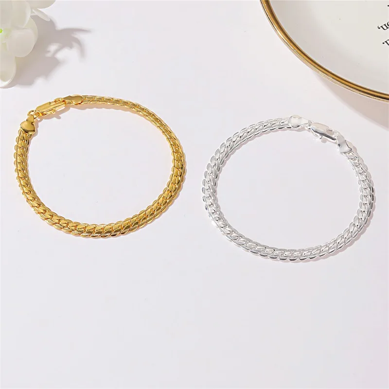 Top Trends: Fashion Simple Twist Embossing Chain Bracelet For Women Man 2021 Classic Exquisite Gold Silver Color Metal Charm Trend Jewelry Shoppable Styles - Image 4