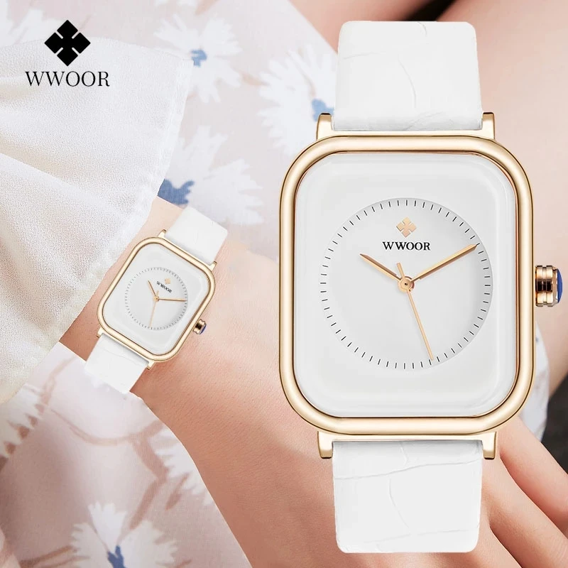 Top Trends: WWOOR New Ladies Watch Fashion White Square Wrist Watch Simple Ladies Top Brand Luxury Leather Dress Casual Watches Reloj Mujer Shoppable Styles