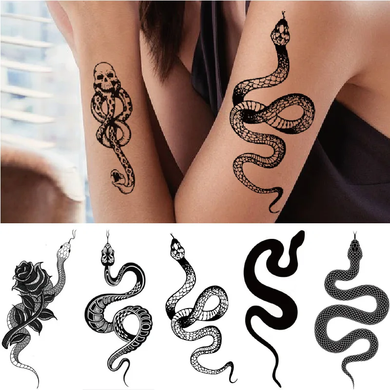 Top Trends: Waterproof Temporary Tattoo Stickers Black Snake Fake Tattoo Waist Body Arm Art Tattoo Stickers Lasting Shoppable Styles