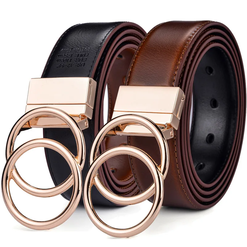 Top Trends: Beltox Women Reversible Leather Belt 2 In 1 Rotated 2 Rings Gold Buckle 3.4cm Wide Shoppable Styles