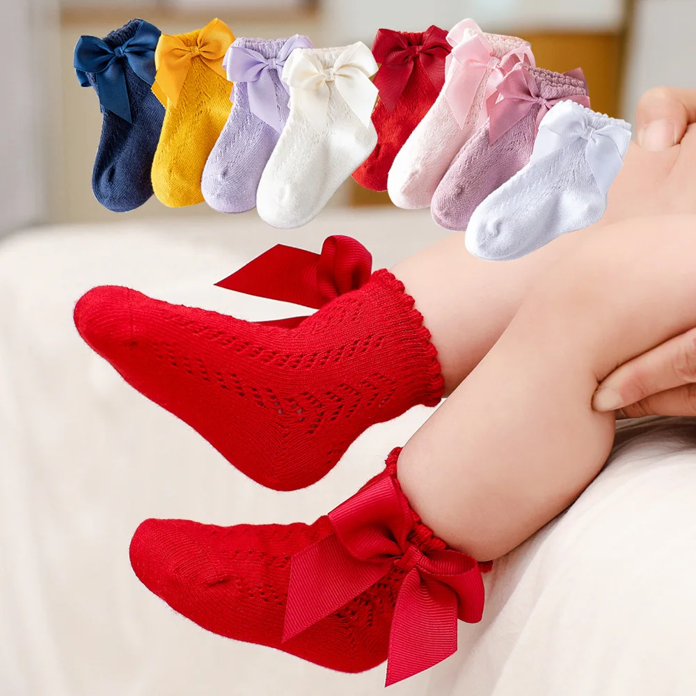 Top Trends: 0-5Years Newborn Baby Girls Socks With Bows Breathable Toddlers Girl Short Socks Hollow Out Kids Infant Princess Cute Socks Shoppable Styles