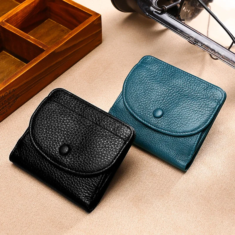 Top Trends: T195 Neat Girl Billfold Coin Organizer Lady Cowhide Small Handbag Top Layer Cow Leather Card Holder Bag Wallet Clutch Flap Purse Shoppable Styles - Image 5