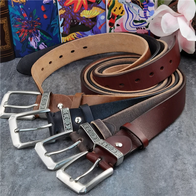 Top Trends: Stainless Steel Belt Buckle Mens Belts Luxury Super Thick Genuine Leather Belt Ceinture Belts Men Leather Waist Belt SBT0011 Shoppable Styles - Image 6