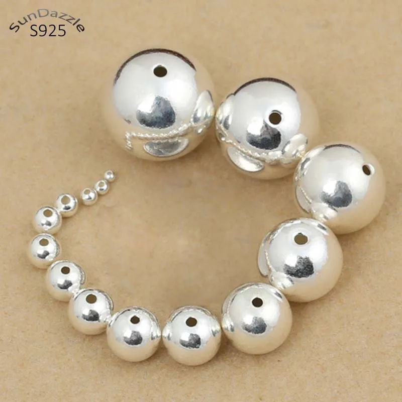 Top Trends: Small Hole Real Pure Solid 925 Sterling Silver Beads Spacers Round Smooth Loose Bead DIY Bracelet Necklace Jewelry Findings Shoppable Styles