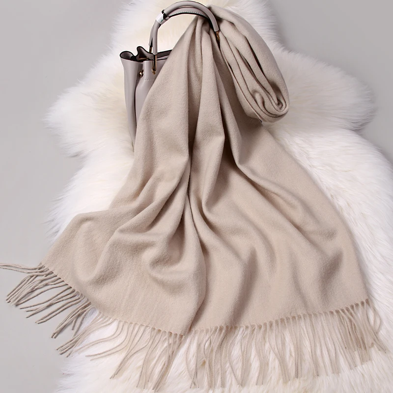 Top Trends: 100% Pure Wool Scarf Winter Women Neck Warmer Echarpe Wrap With Tassel Pashmina Foulard Femme Merino Cashmere Scarves For Ladies Shoppable Styles